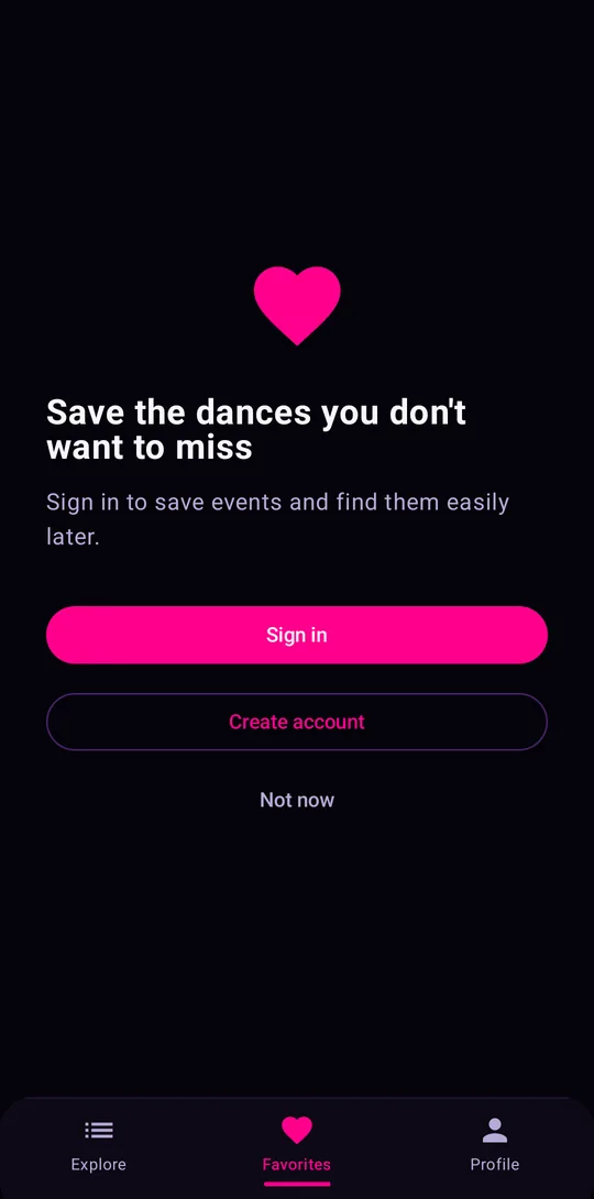 Prompt to sign in and save favourite events